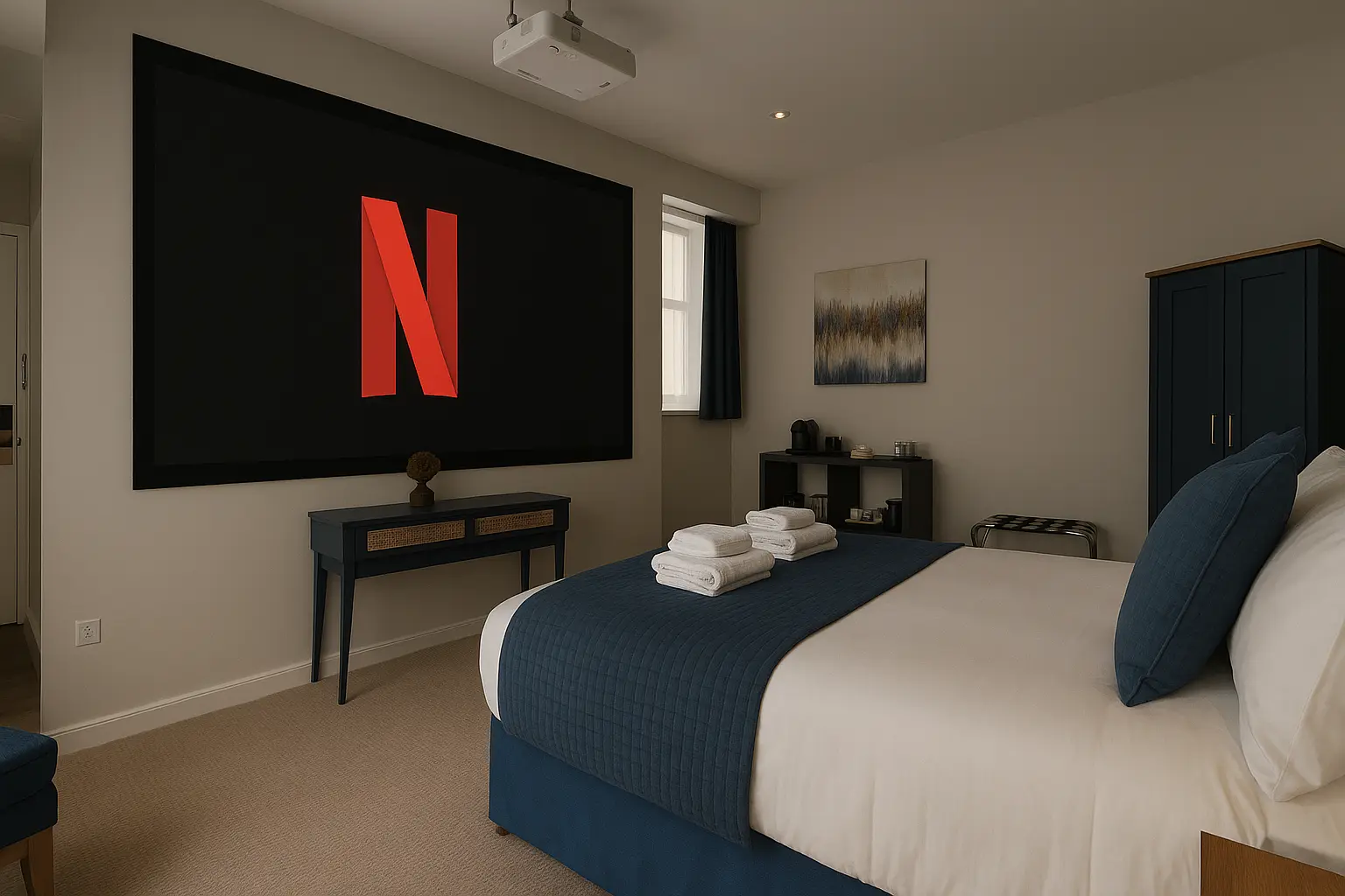 Hotel Bedroom with netflix